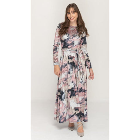 Pink Vivid Velvet Belted Maxi