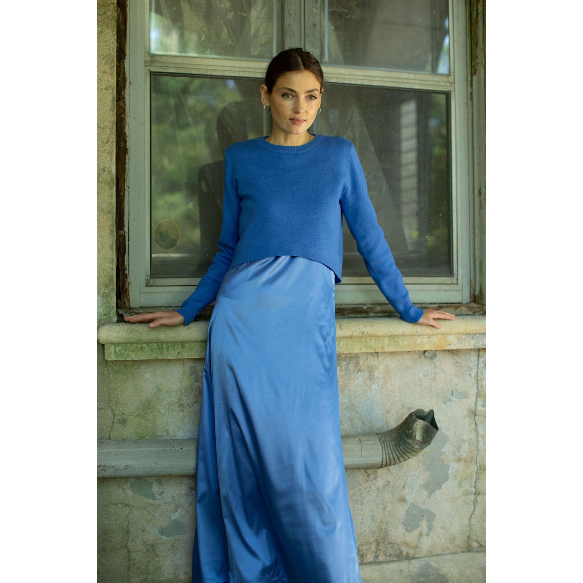 Blue Slip Dress + Crop Sweater Set Adina LV – The Mimi Boutique
