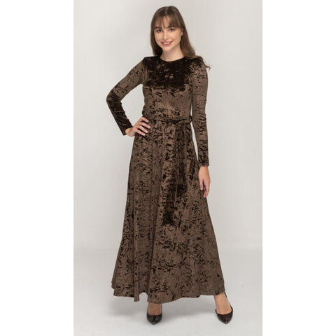 Chocolate Velvet Burnout Belted Maxi