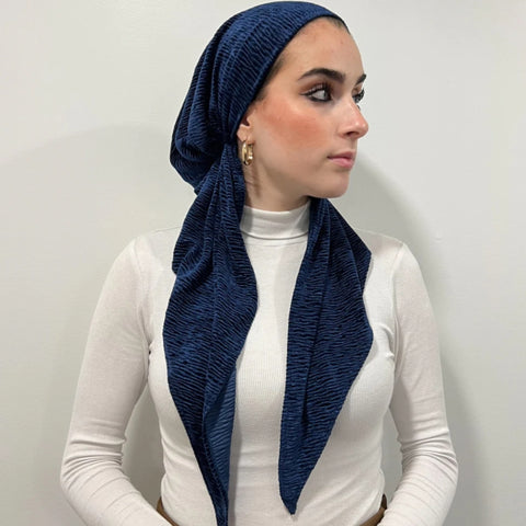 Chenille Navy Ribbed Pre-tied Scarf by Valeri