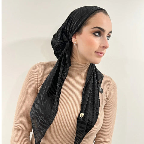 Black Tiger Velvet Pretied Scarf by Valeri