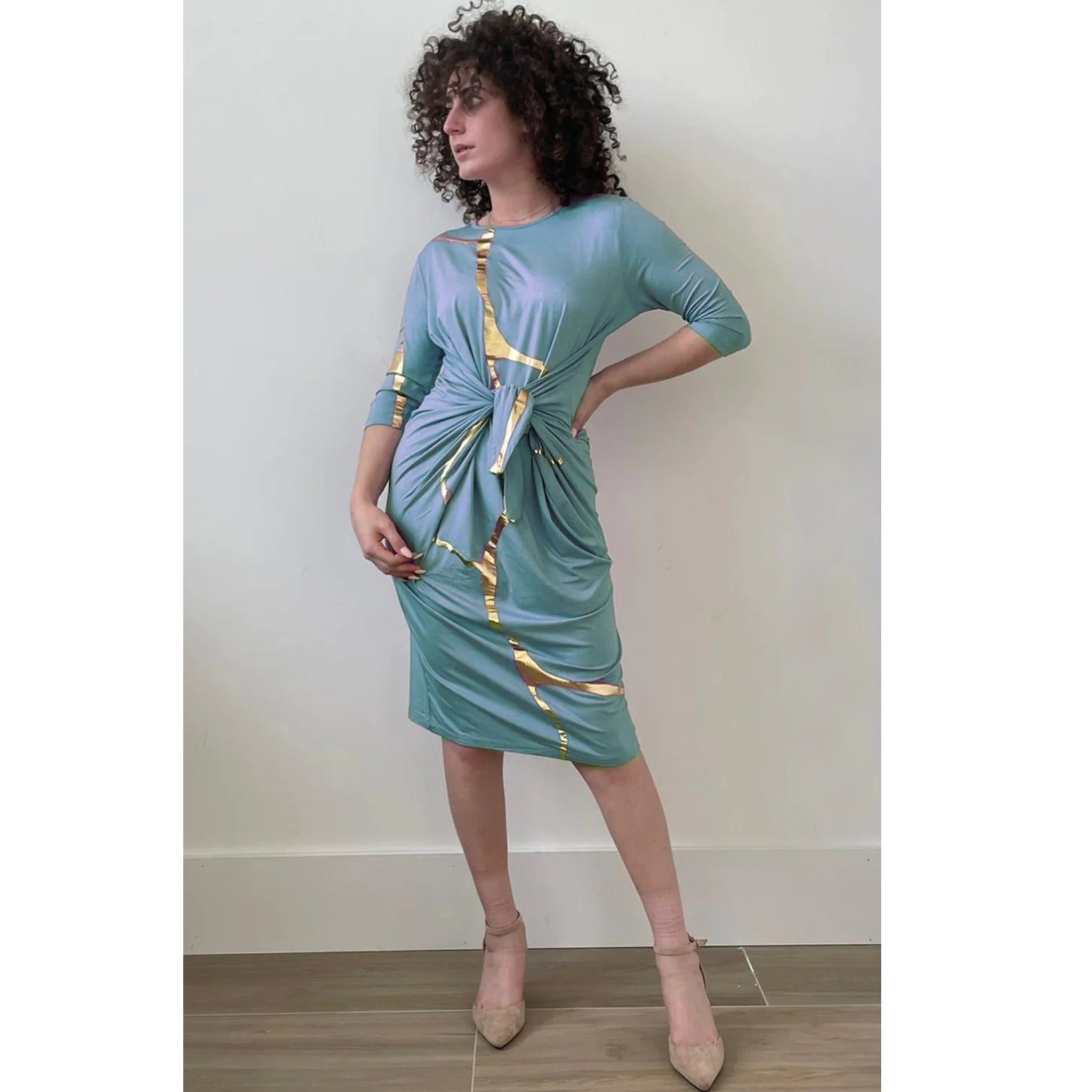 Boho Midi Dress By Mikah Aqua Boho Midi Dress By Mikah Aqua