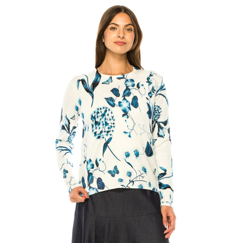 Blue Floral Print Sweater by Yal