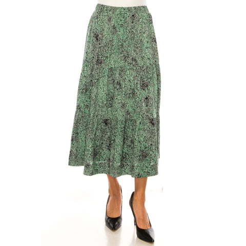 Green Print Tiered Skirt
