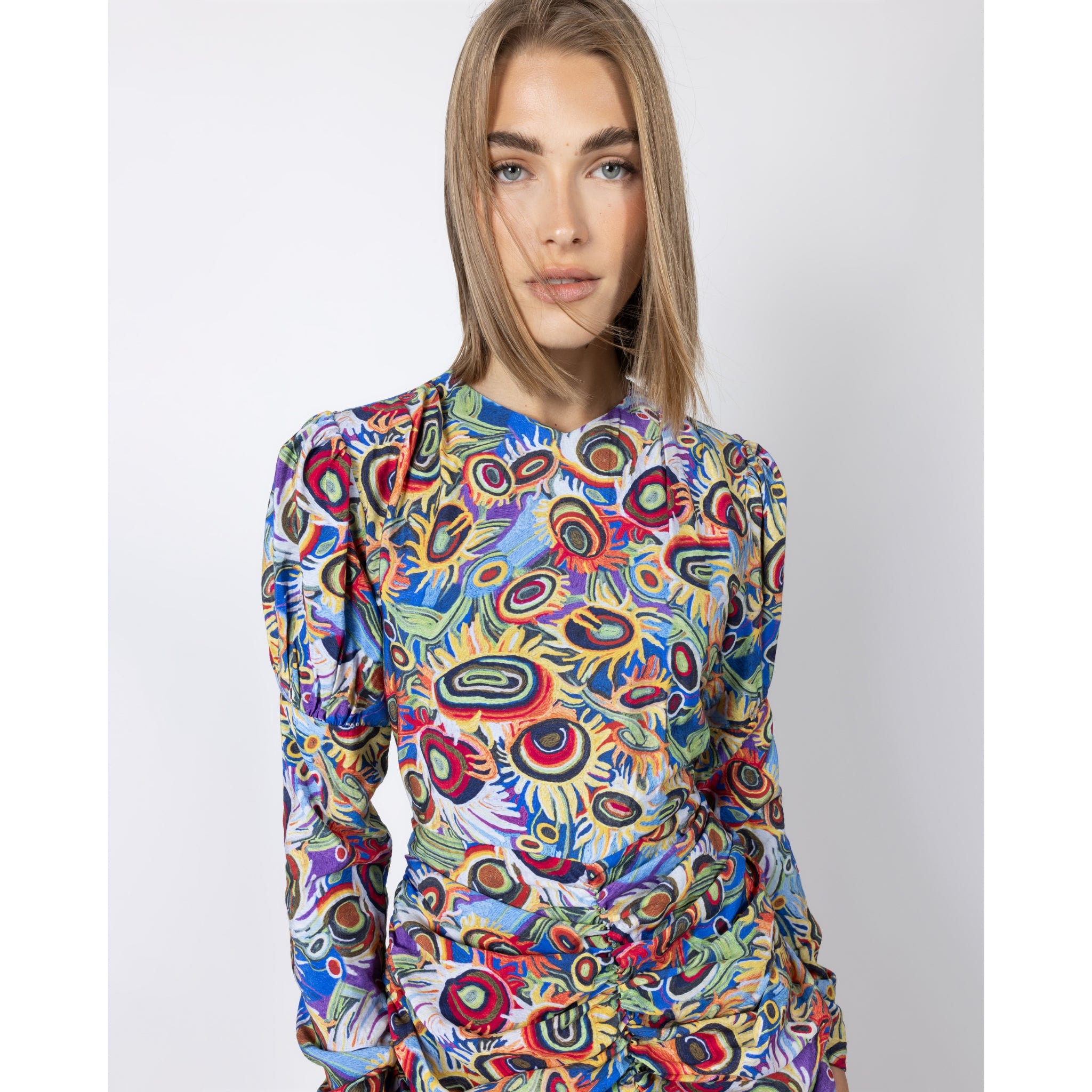 multicolor ruched dress Women's Multi-color Ruched Dress in Beach