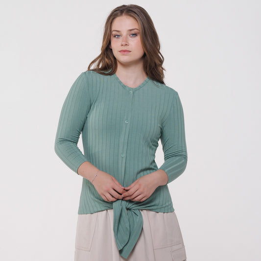 Tie Waist Button Top Green