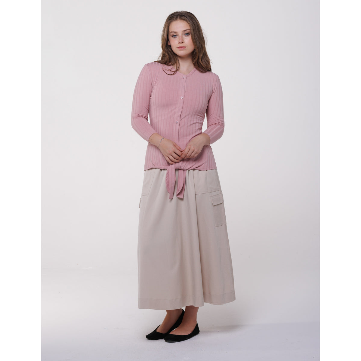Tie Waist Button Top Pink