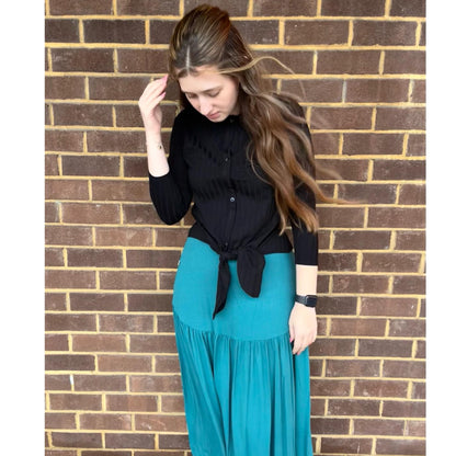 Tie Waist Button Top Black