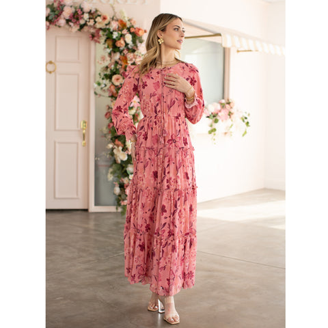Mikaela Maxi Pink Chiffon Maxi Dress by Adina LV