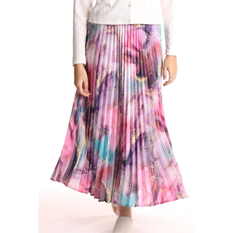 Pink Marbalized Granite Pleated Skirt