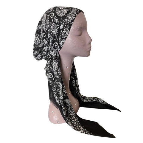 Black & White Paisley Headscarf