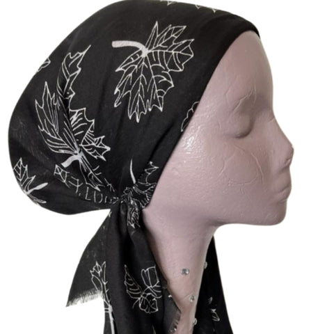 Black & White Leaf Headscarf
