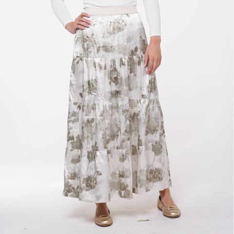 Satiny Sage Abstract Forrest Maxi Skirt by Ivee