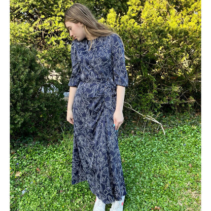 Side Ruched Navy Midi Dress