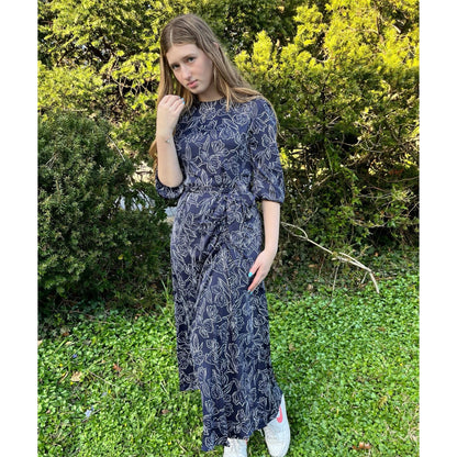 Side Ruched Navy Midi Dress