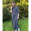 Side Ruched Navy Midi Dress