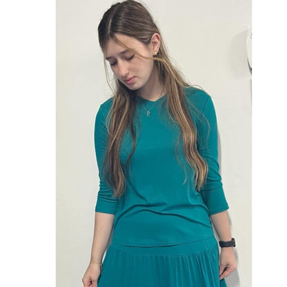 Turquoise Microribbed Tiered Midi Maxi Skirt by Ivee