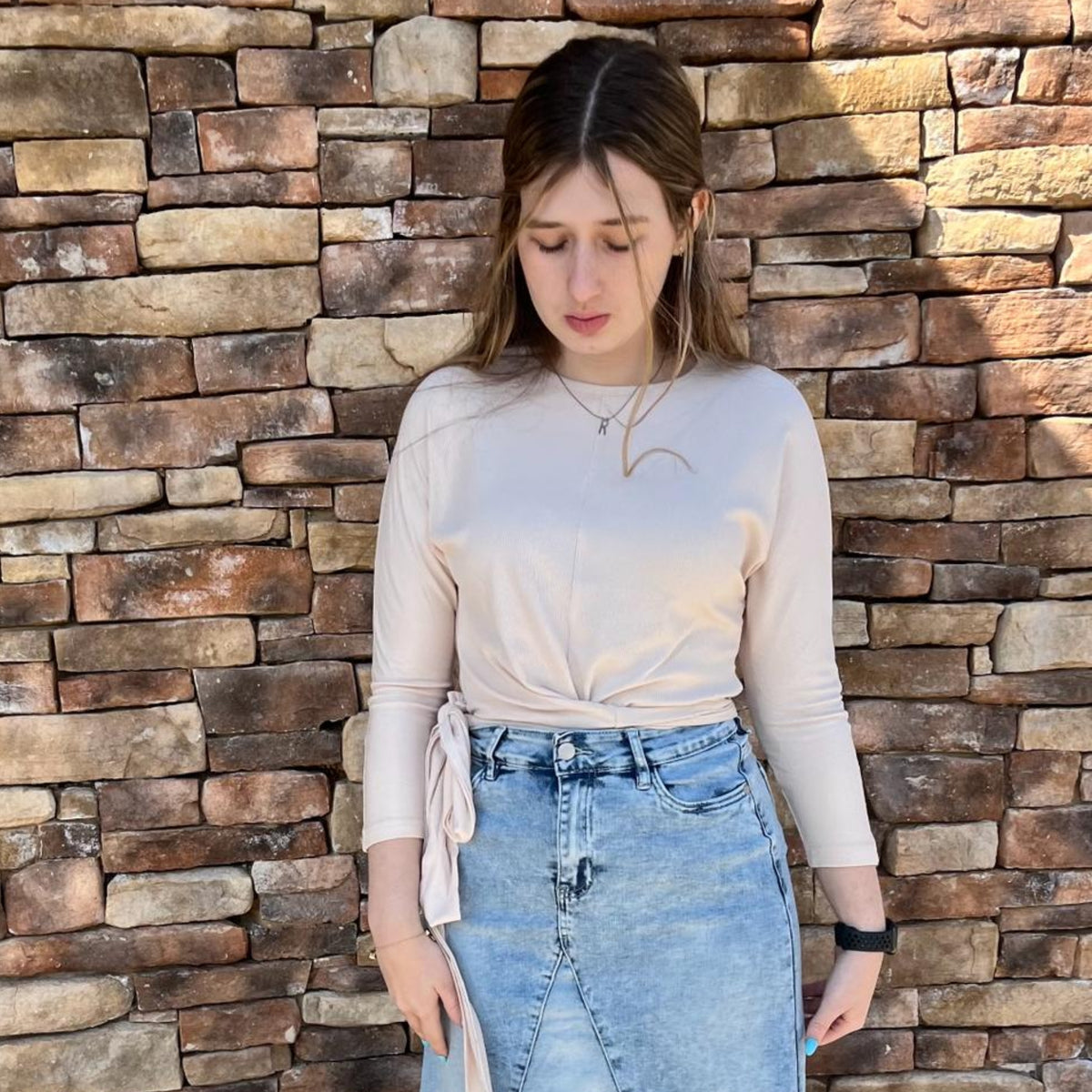 Vanilla Microribbed Top With Wrap