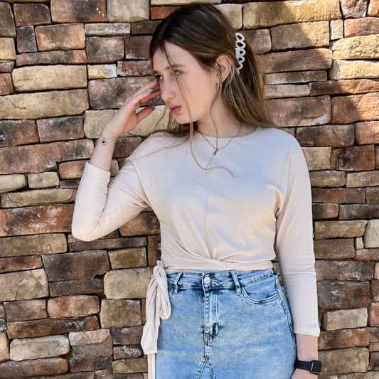 Vanilla Microribbed Top With Wrap