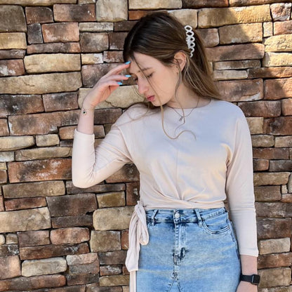 Vanilla Microribbed Top With Wrap