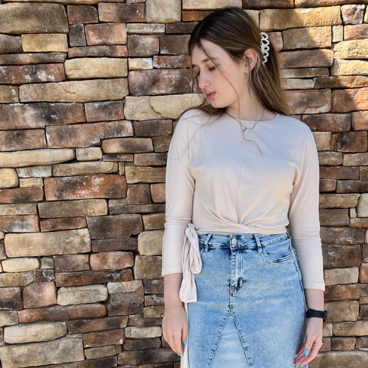Vanilla Microribbed Top With Wrap