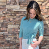 Sage Microribbed Top With Wrap