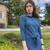 Indigo Tie Front Button Down Collared Top