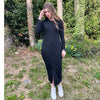 Black Microribbed Henley Dress