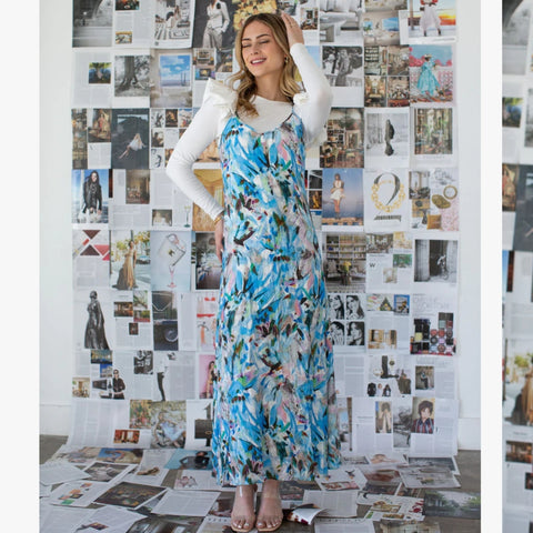 Brushstrokes Printed Slip Dress by Adina LV