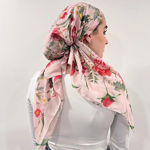 Pink Floral Headscarf by Valeri Many Styles