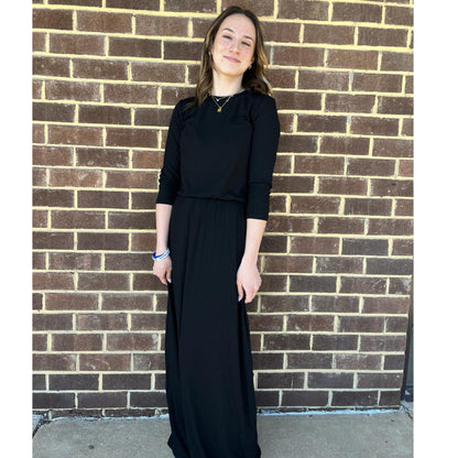Black Double Ribbed Waisted Maxi by Ivee