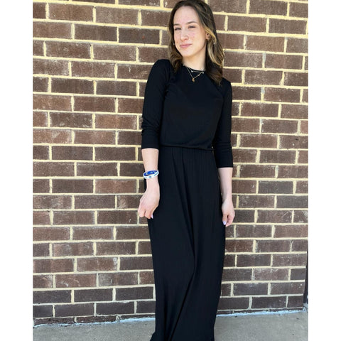 Black Double Ribbed Waisted Maxi by Ivee
