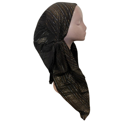 Gold Thread Classic Open Back Pretied Israeli Thicker Cotton Lurex Tichel - The Mimi Boutique