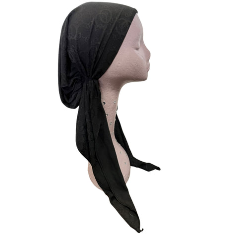 Textured CD Inspired Black Headscarf by Dacee/Revaz