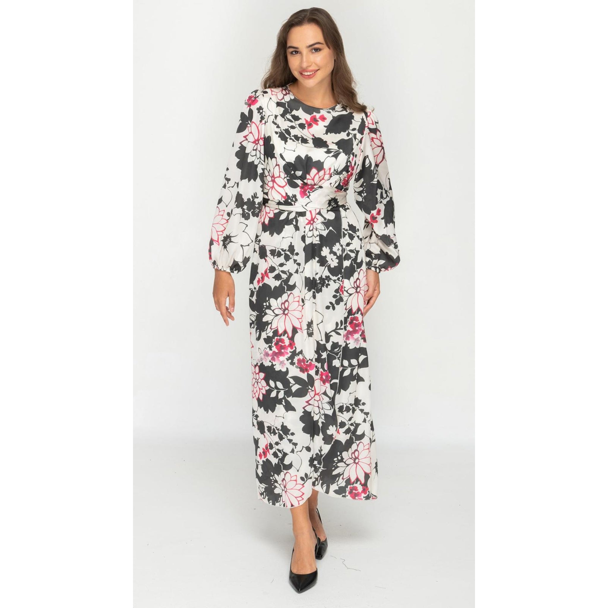 elegant floral midi dress Margs On The Patio Floral Front Tie Midi Dress Impressions Online Boutique
