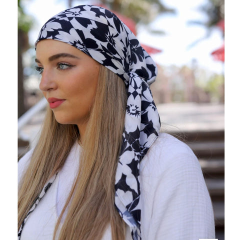 SB Headscarf Black & White Checkered Floral