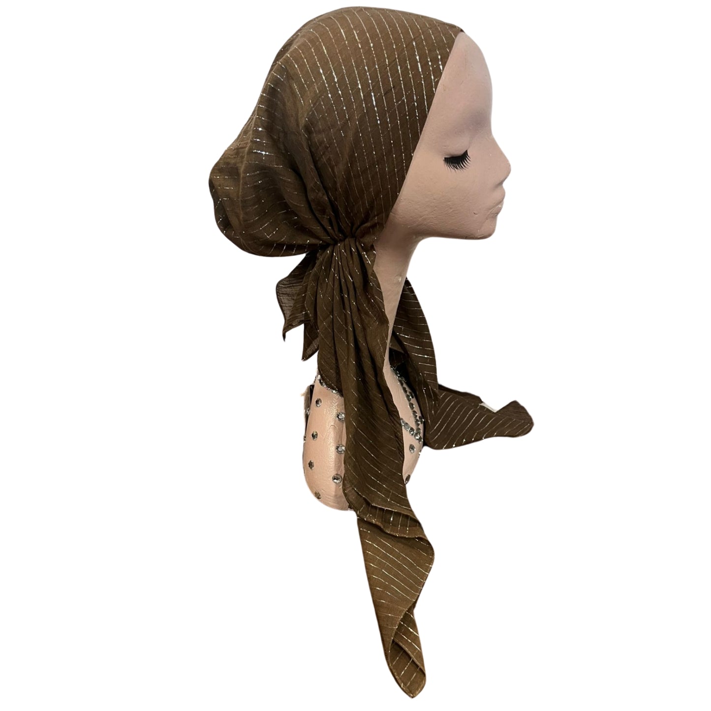 Silver Lurex Thread Cotton Pre-tied Headscarf by SG