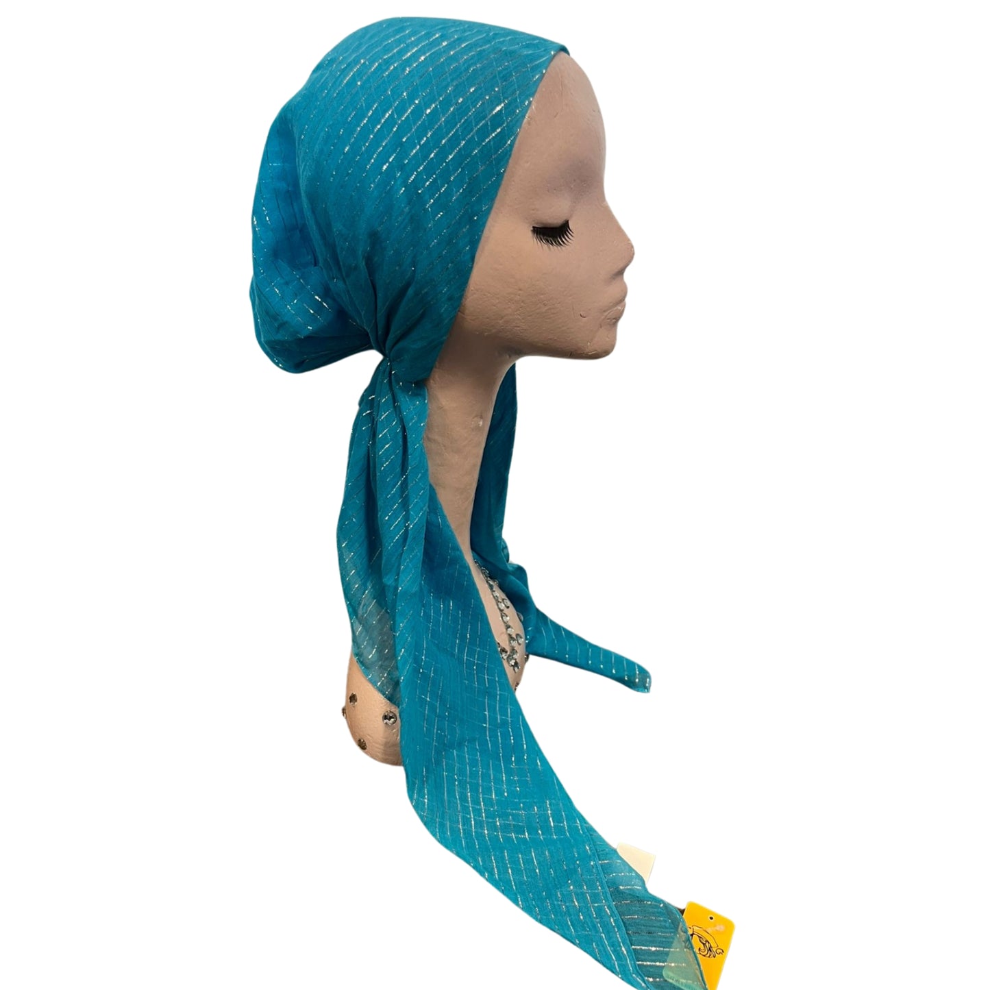 Silver Lurex Thread Cotton Pre-tied Headscarf by SG