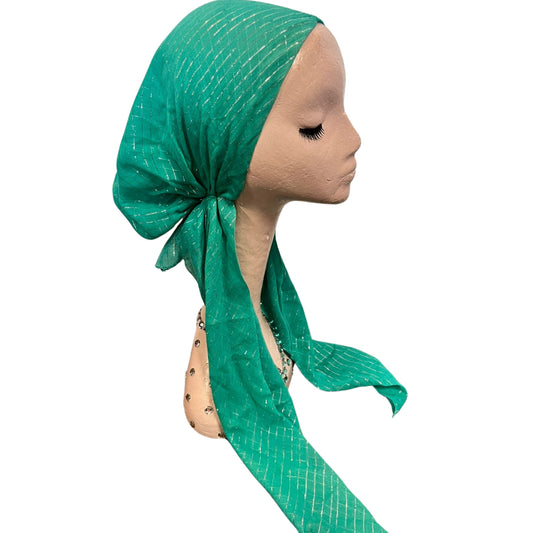 Silver Lurex Thread Cotton Pre-tied Headscarf by SG