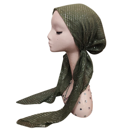 Silver Lurex Thread Cotton Pre-tied Headscarf by SG