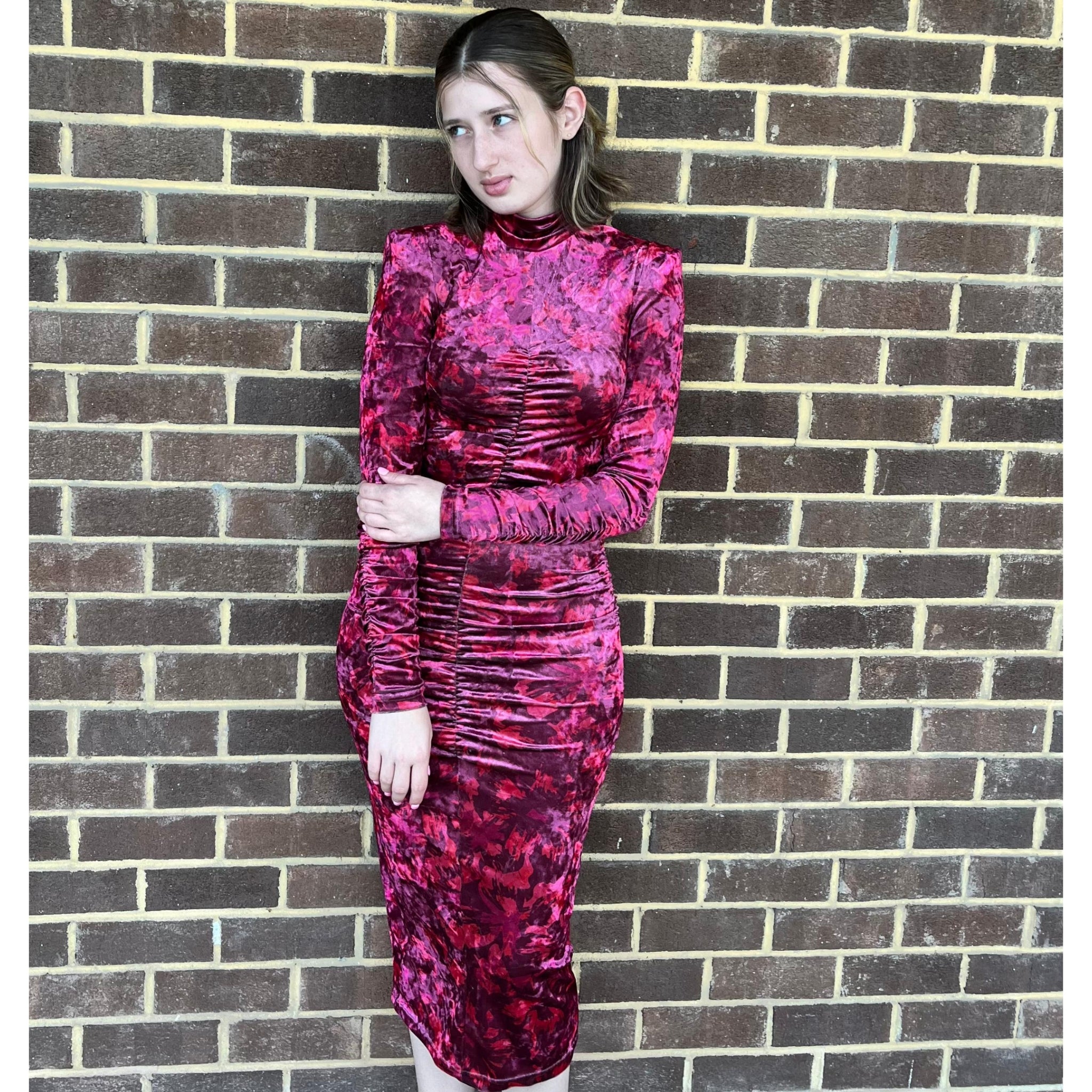 berry dress midi Dorothea | Berry Draped Midi Dress With Cape
