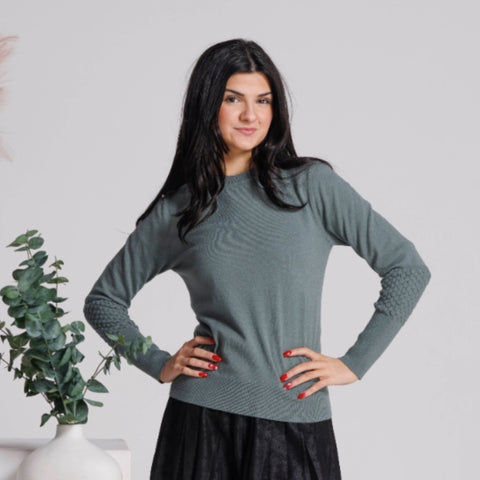 Detail Sleeve Knit Top Green
