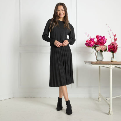 Plus Simone Knit Pleated Skirt 26" Black Lurex