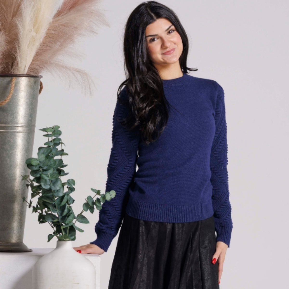 Blue Detail Sleeve Knit Top