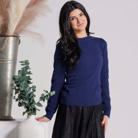 Blue Detail Sleeve Knit Top