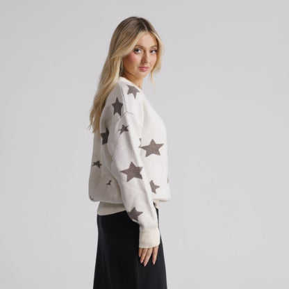 V-Neck Star Sweater Ivory