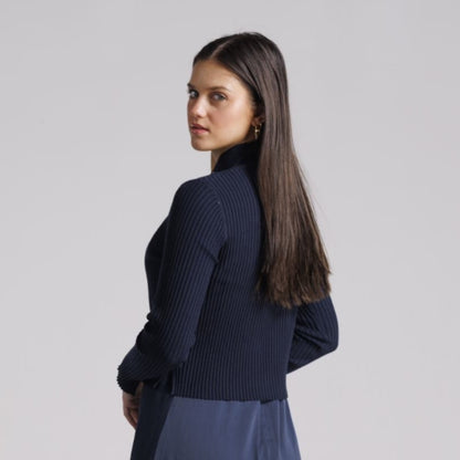 Navy Wide Ribbed Collared Top