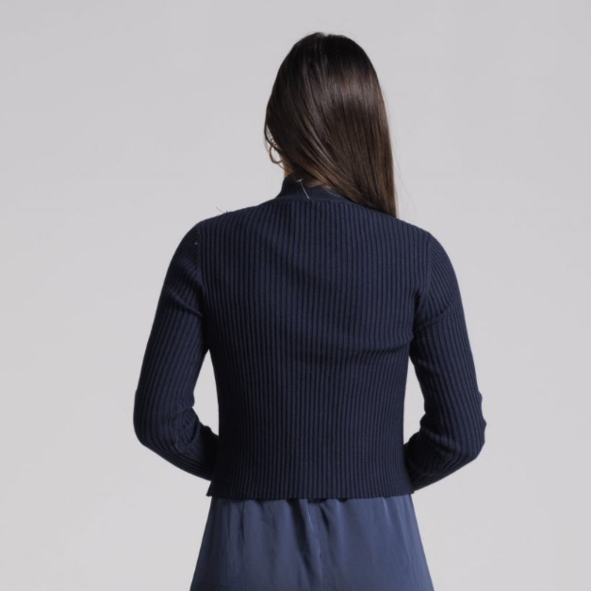 Navy Wide Ribbed Collared Top