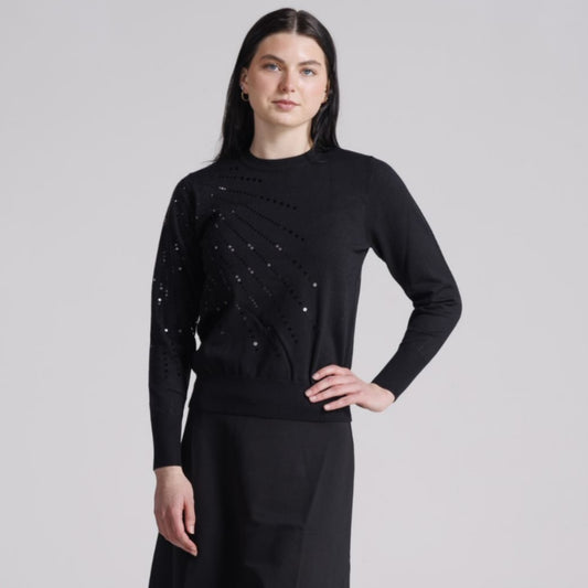 Starburst Sequin Sweater Black - The Mimi Boutique