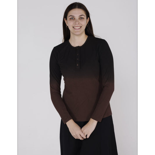 Ombre Henley Top Brown - The Mimi Boutique